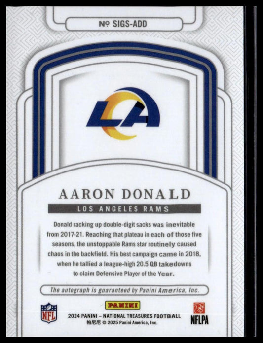 2024 Panini National Treasures #SIGS-ADD Aaron Donald Signatures #/49