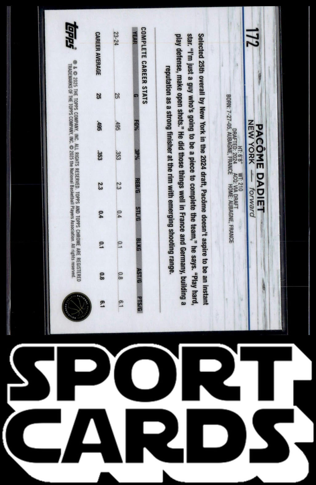 2024-25 Topps Chrome #172 Pacôme Dadiet SportCards.com