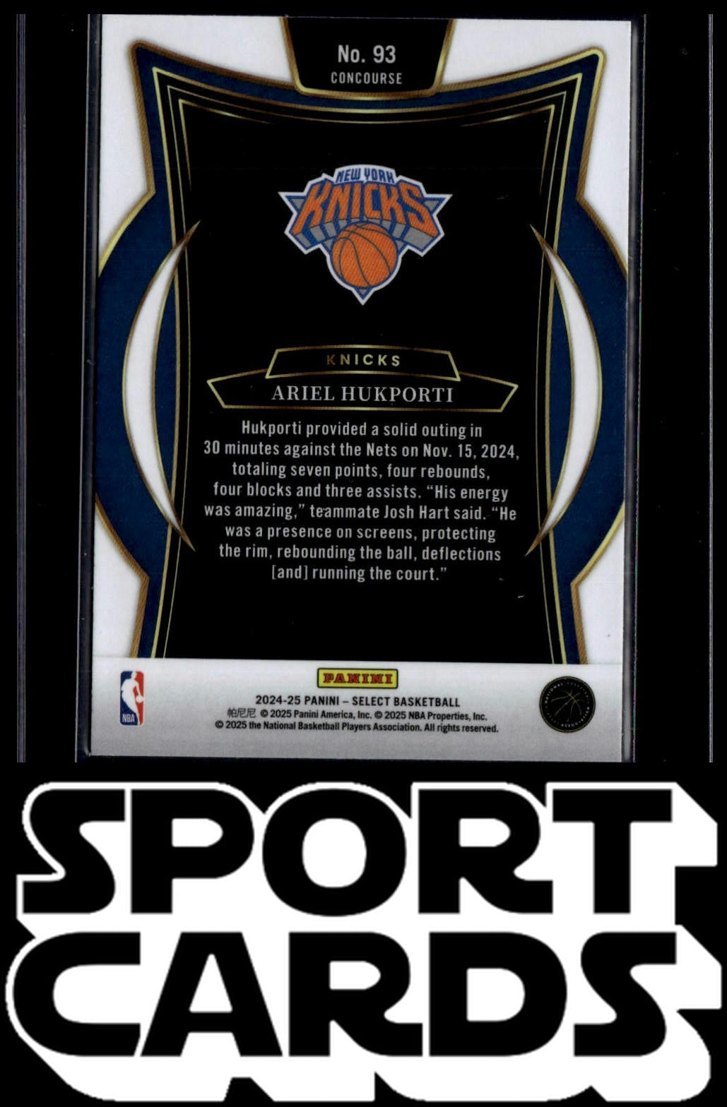 2024-25 Panini Select #93 Ariel Hukporti Blue (Retail) SportCards.com