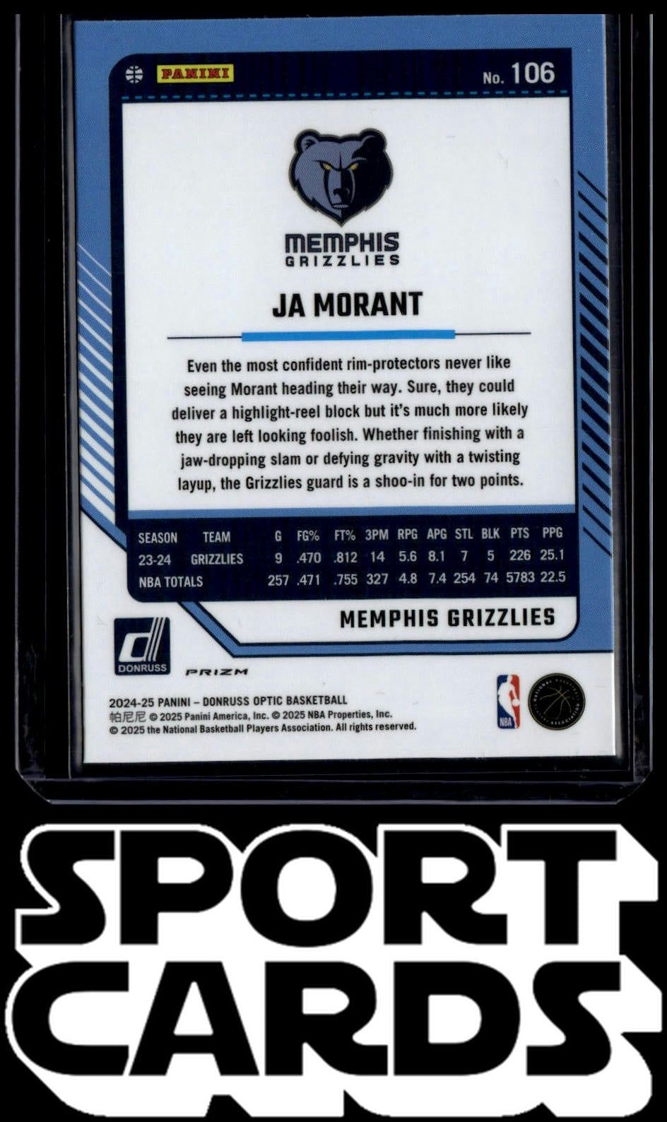 2024-25 Donruss Optic #106 Ja Morant Blue Velocity SportCards.com