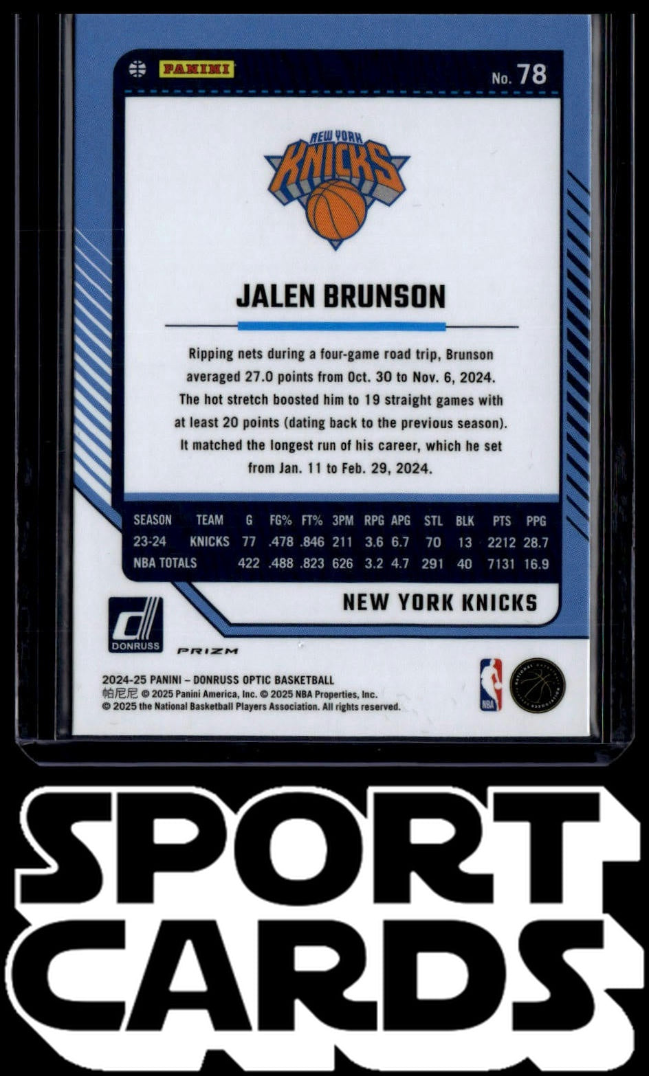 2024-25 Donruss Optic #78 Jalen Brunson Jazz SportCards.com