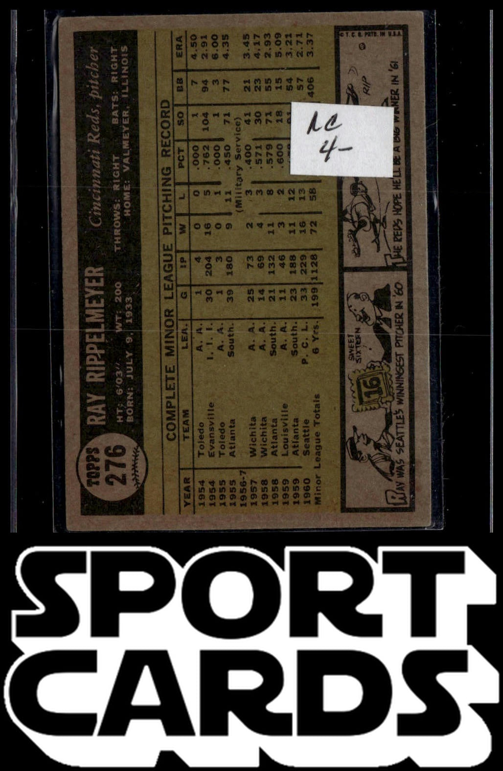 1961 Topps #276 Ray Rippelmeyer SportCards.com