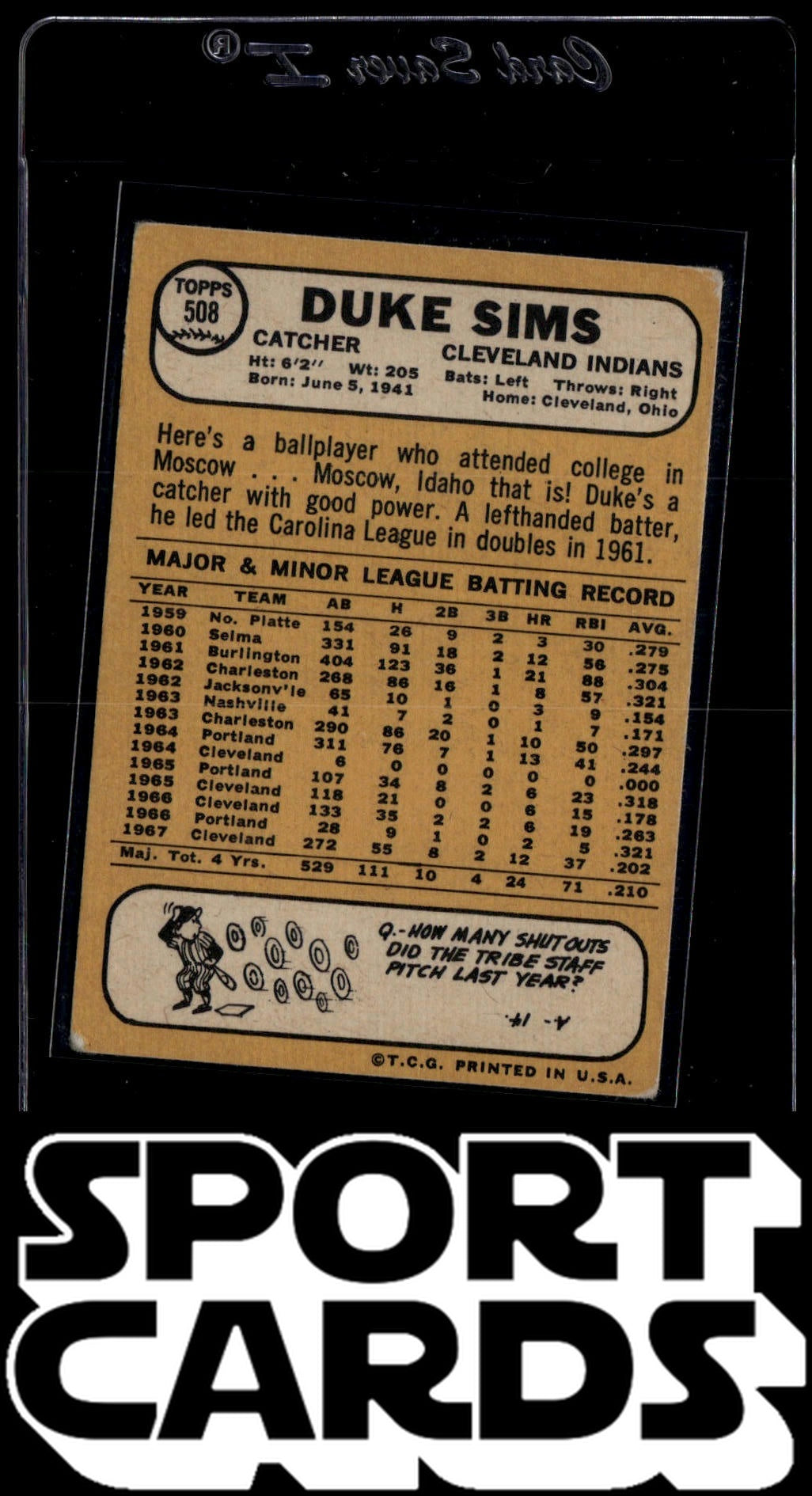 1968 Topps #508 Duke Sims SportCards.com