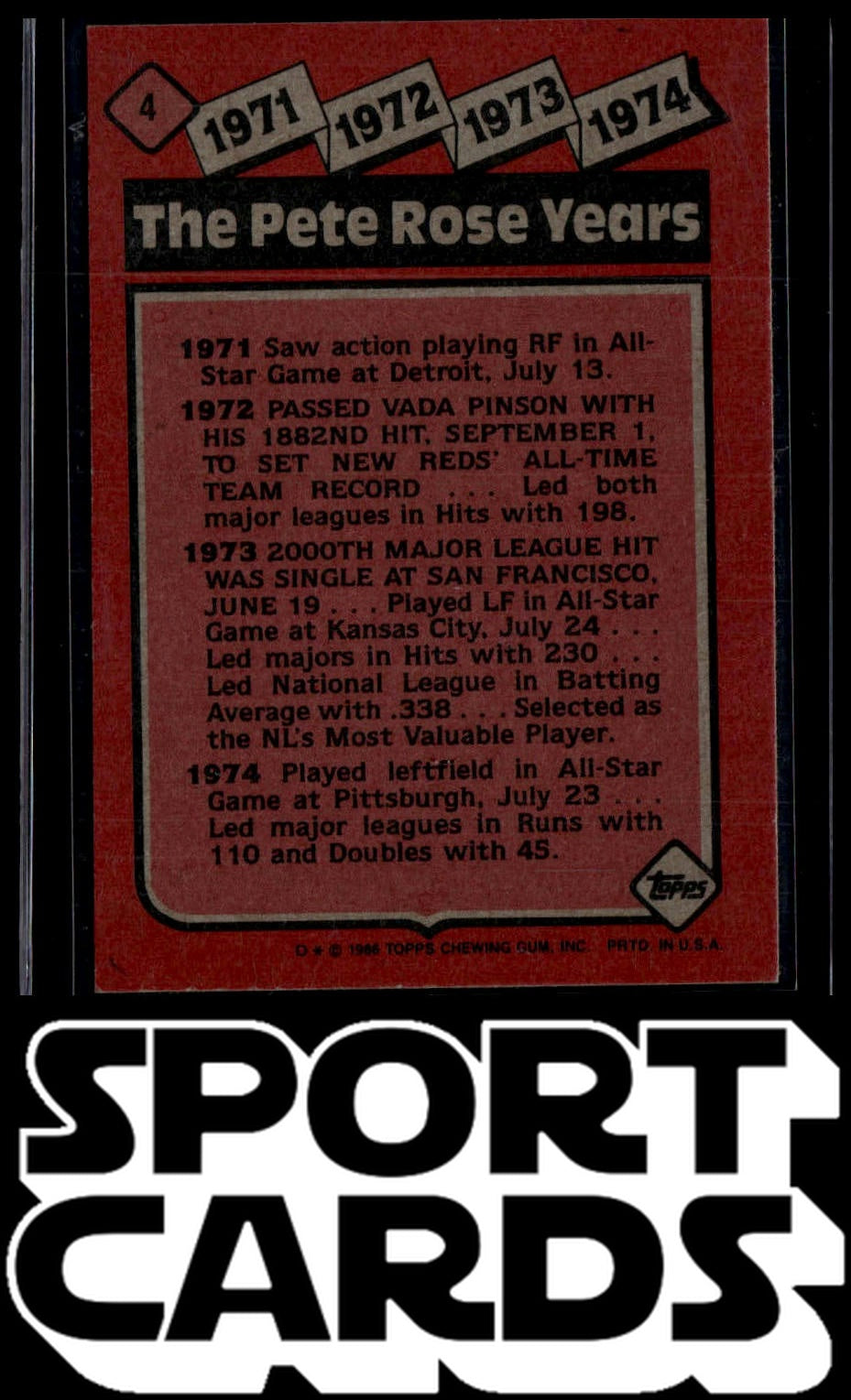 1986 Topps #4 The Pete Rose Years: 1971-1974 SportCards.com