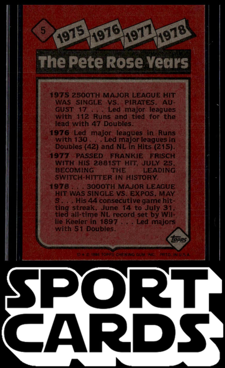 1986 Topps #5 The Pete Rose Years: 1975-1978 SportCards.com