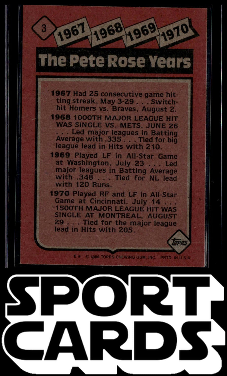 1986 Topps #3 The Pete Rose Years: 1967-1970 SportCards.com