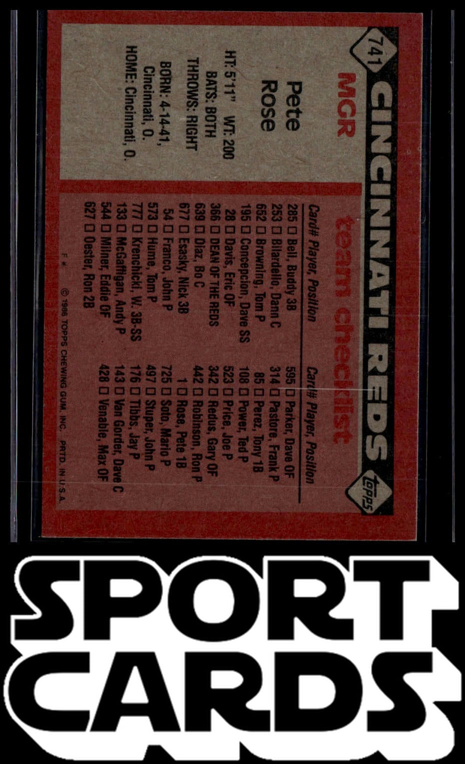 1986 Topps #741 Pete Rose SportCards.com