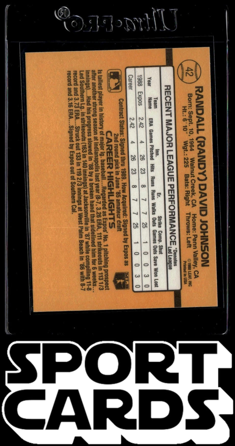 1989 Donruss #42b Randy Johnson SportCards.com