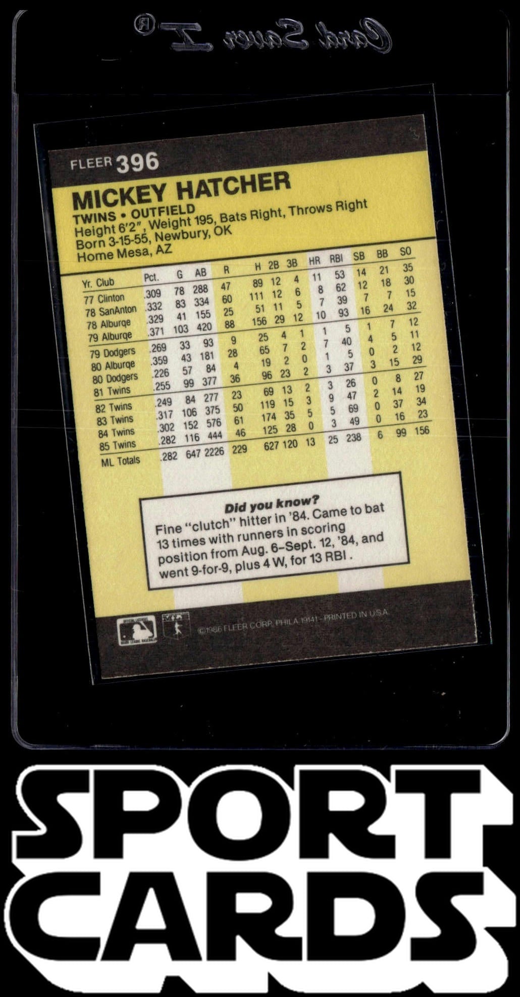 1986 Fleer #396 Mickey Hatcher SportCards.com