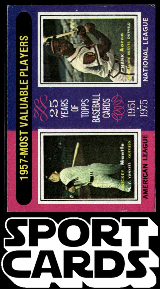 1975 Topps #195 1957 MVPs (Mickey Mantle / Hank Aaron) MVP SportCards.com