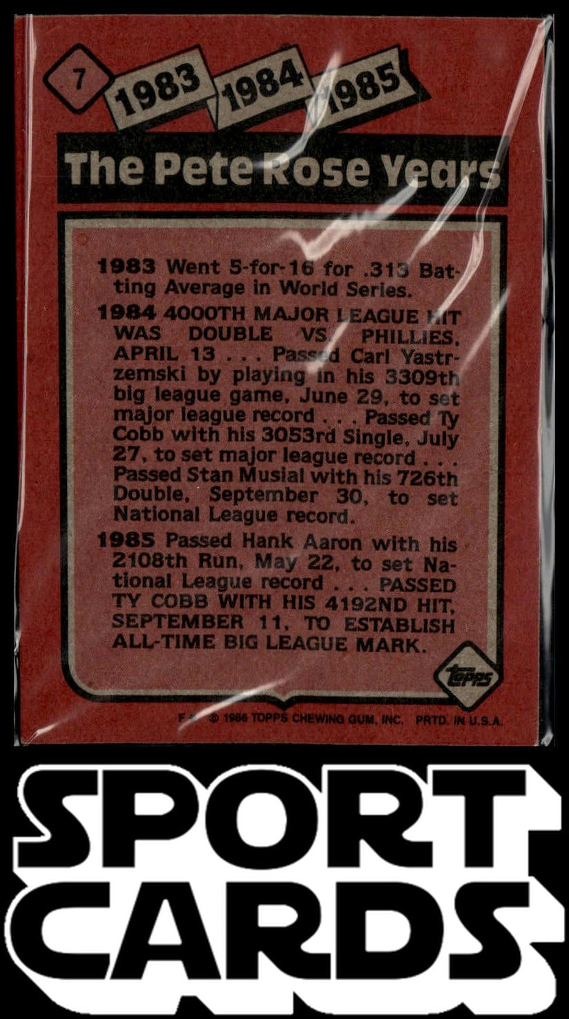 1986 Topps #7 The Pete Rose Years: 1983-1985 SportCards.com