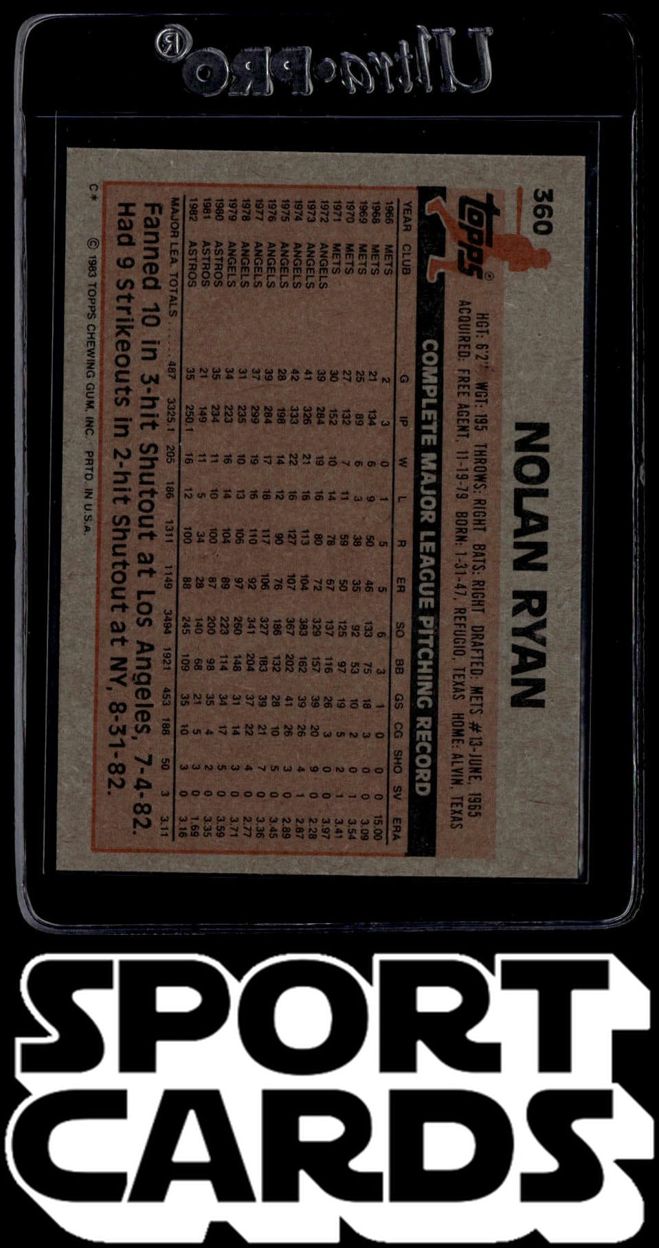 1983 Topps #360 Nolan Ryan SportCards.com