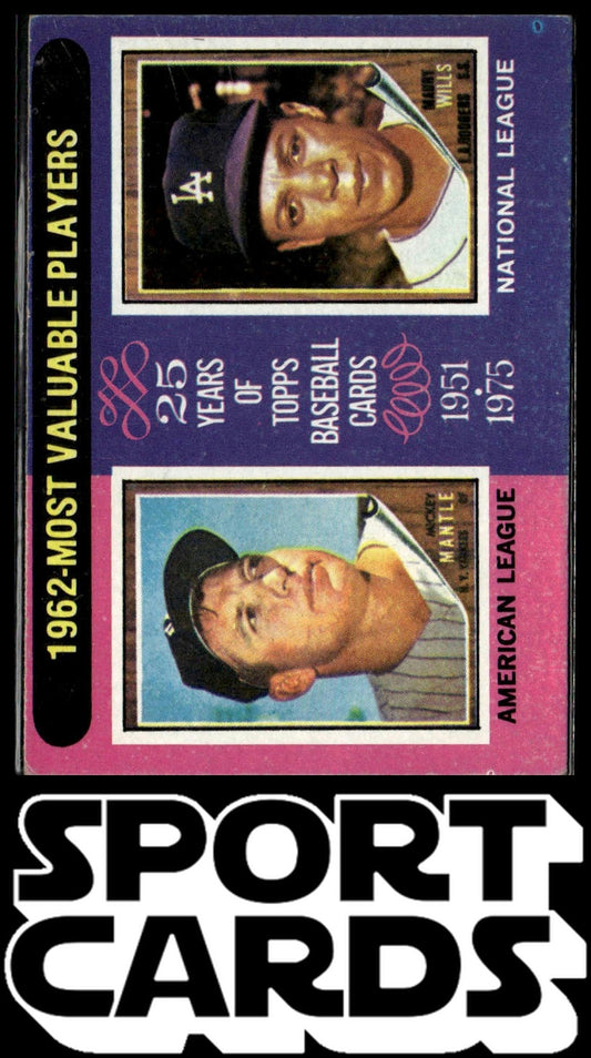 1975 Topps #200 1962 MVPs (Mickey Mantle / Maury Wills) MVP SportCards.com