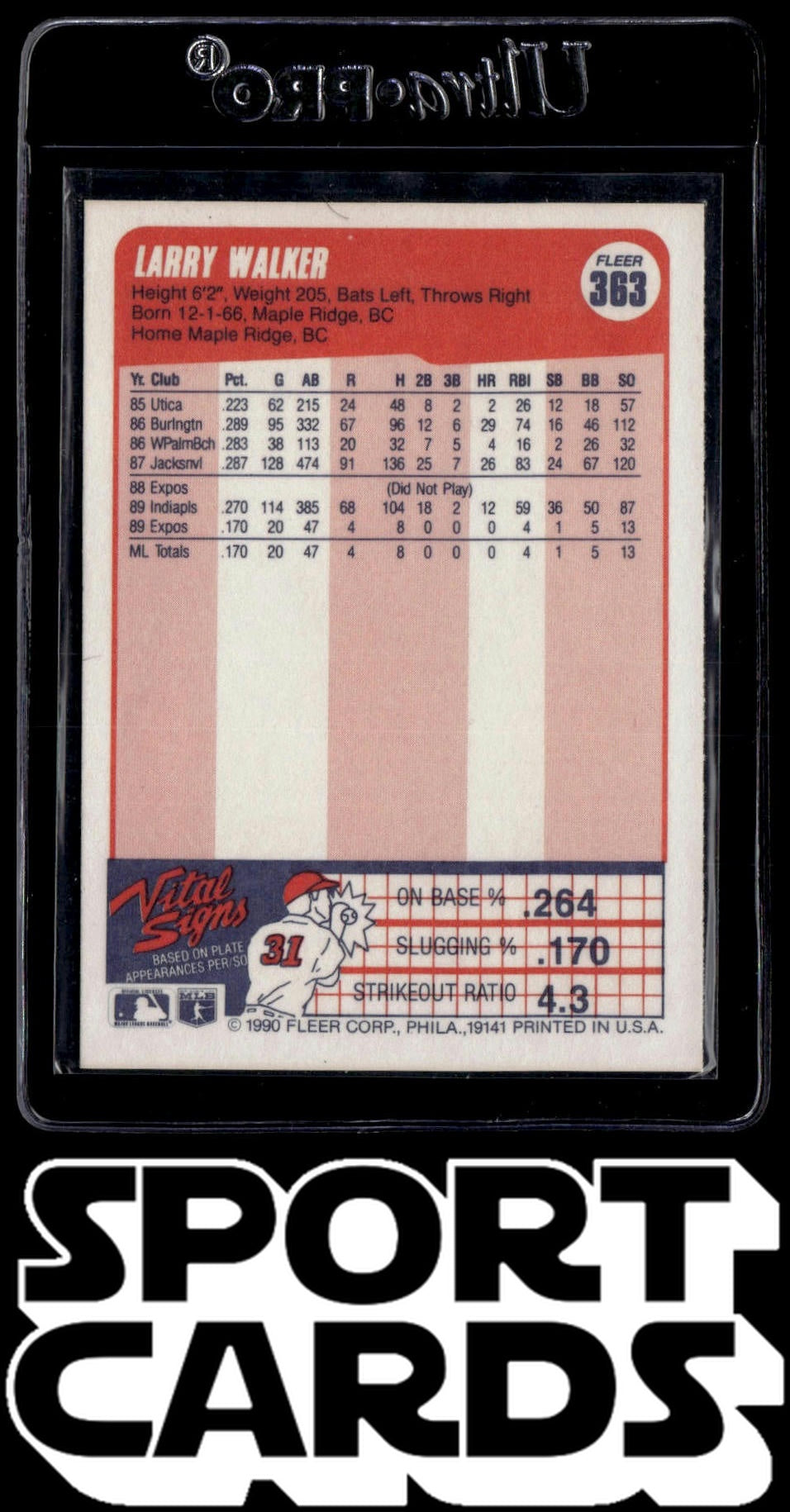 1990 Fleer #363b Larry Walker SportCards.com