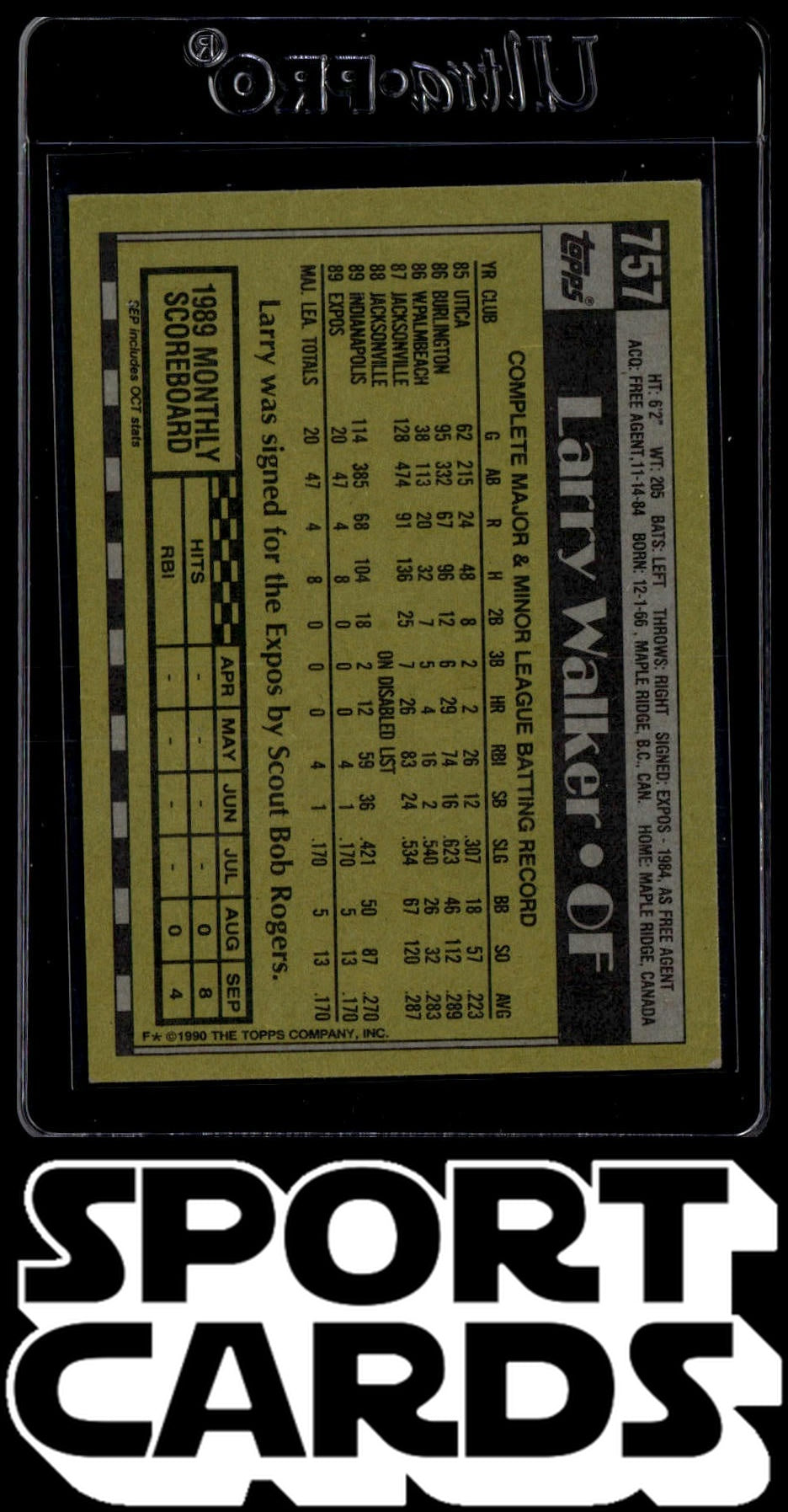 1990 Topps #757 Larry Walker SportCards.com