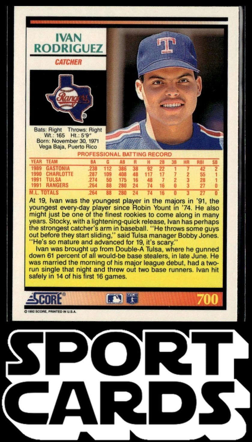 1992 Score #700 Ivan Rodriguez SportCards.com
