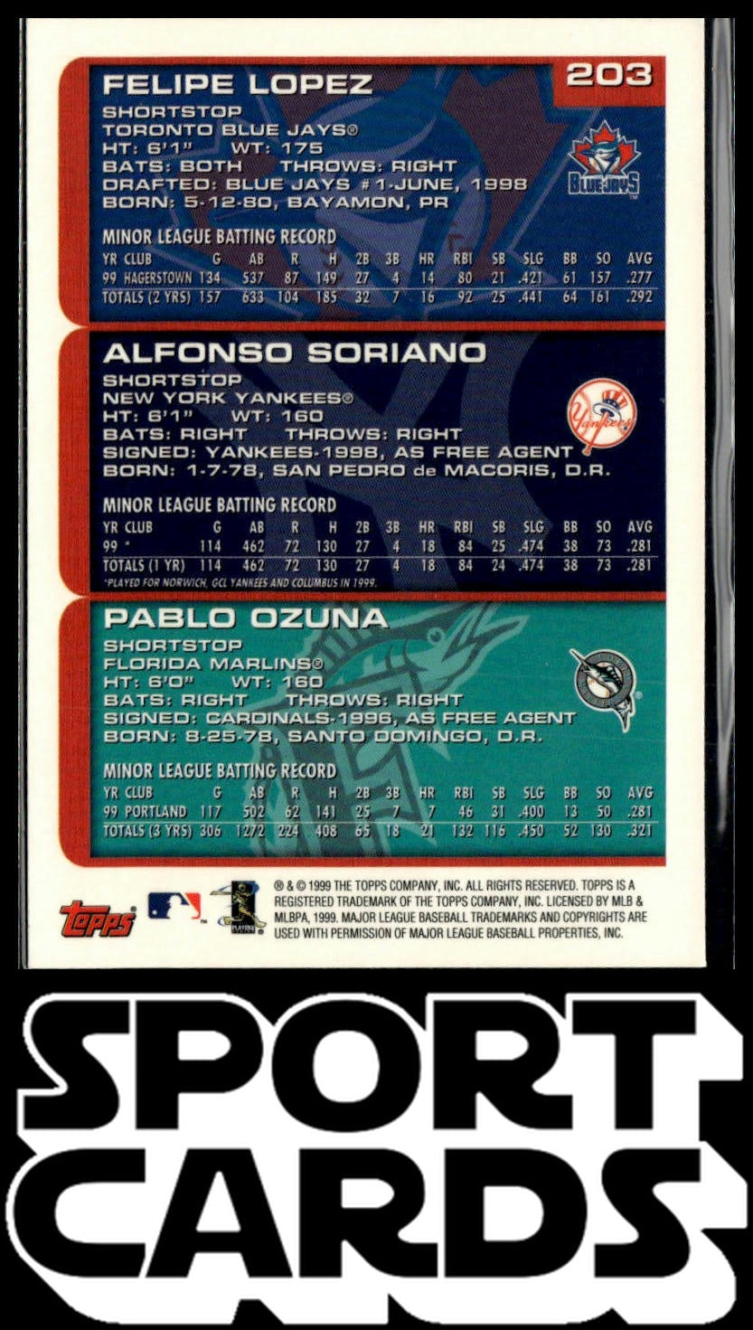 2000 Topps #203 Felipe Lopez / Pablo Ozuna / Alfonso Soriano PROS SportCards.com