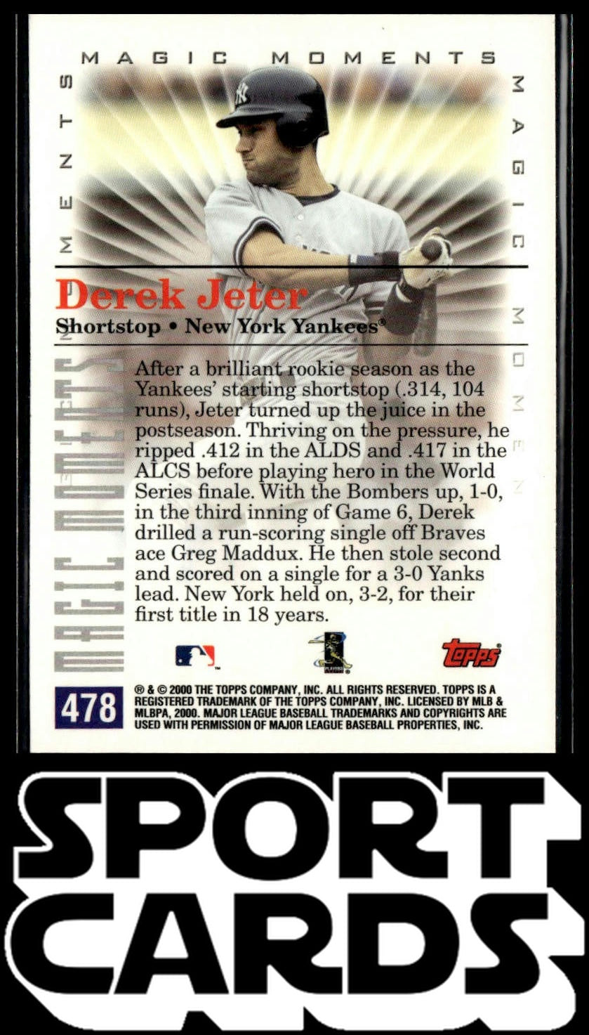 2000 Topps #478b Derek Jeter 17 GM Hit Streak SportCards.com