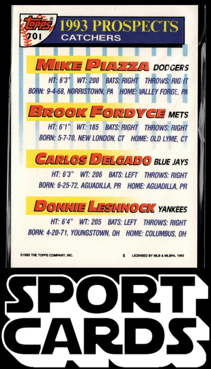 1993 Topps #701 Mike Piazza / Brook Fordyce / Carlos Delgado / Donnie Leshnock