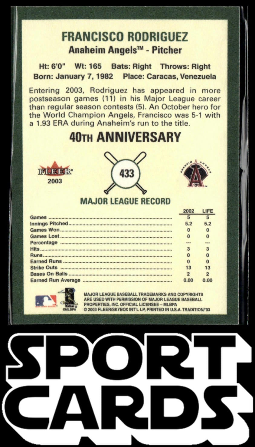 2003 Fleer Tradition #433 Francisco Rodriguez SportCards.com