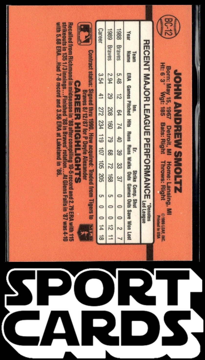 1990 Donruss #BC-12 John Smoltz Error Tom Glavine Bonus MVP's SportCards.com