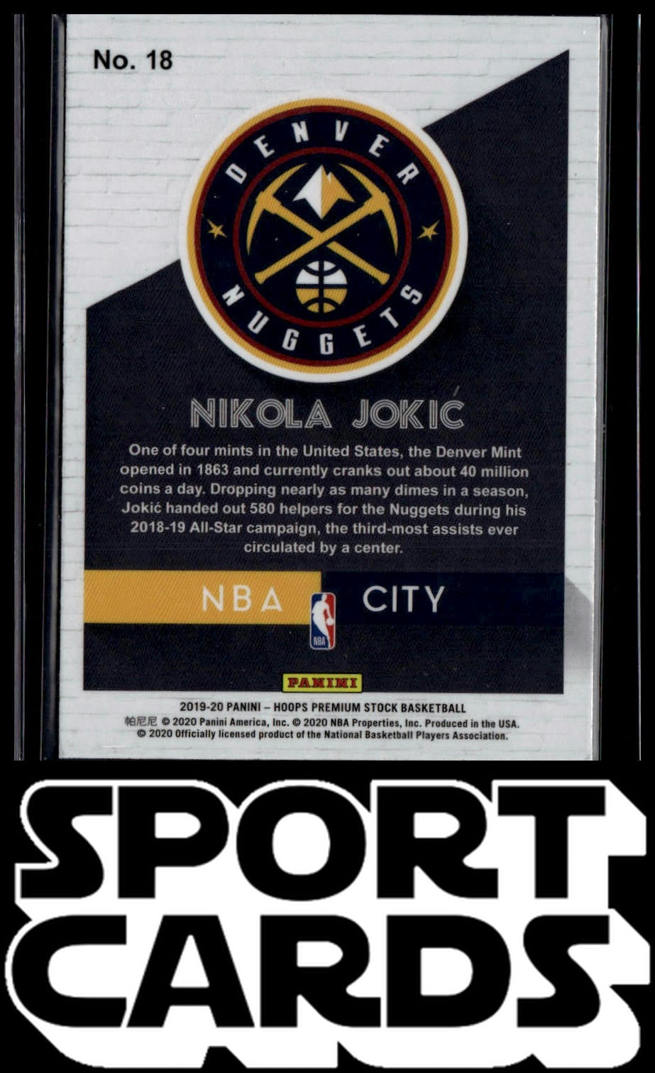 2019-20 Hoops Premium Stock #18 Nikola Jokic NBA City Blue SportCards.com