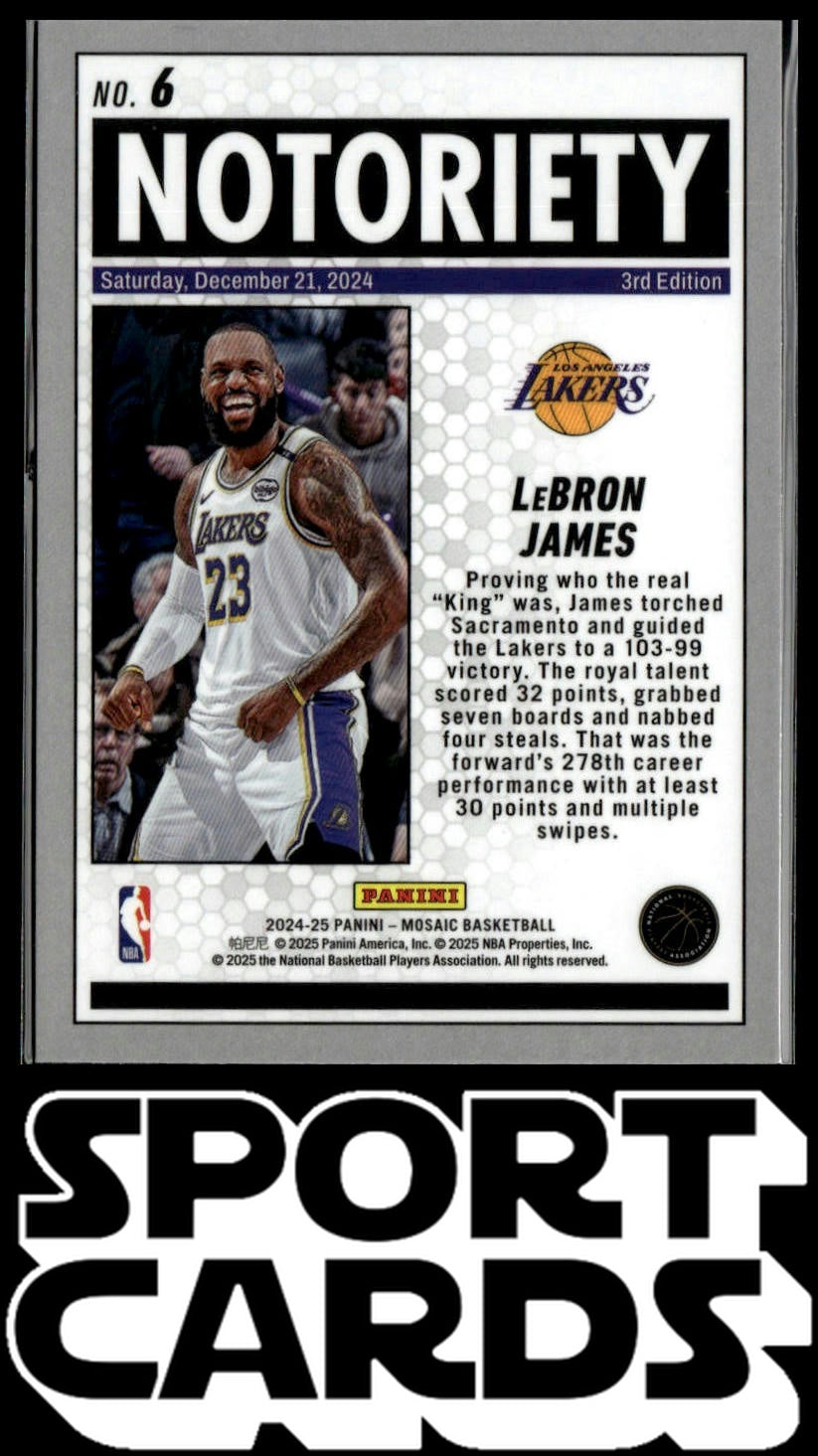 2024-25 Panini Mosaic #6 LeBron James Notoriety SportCards.com
