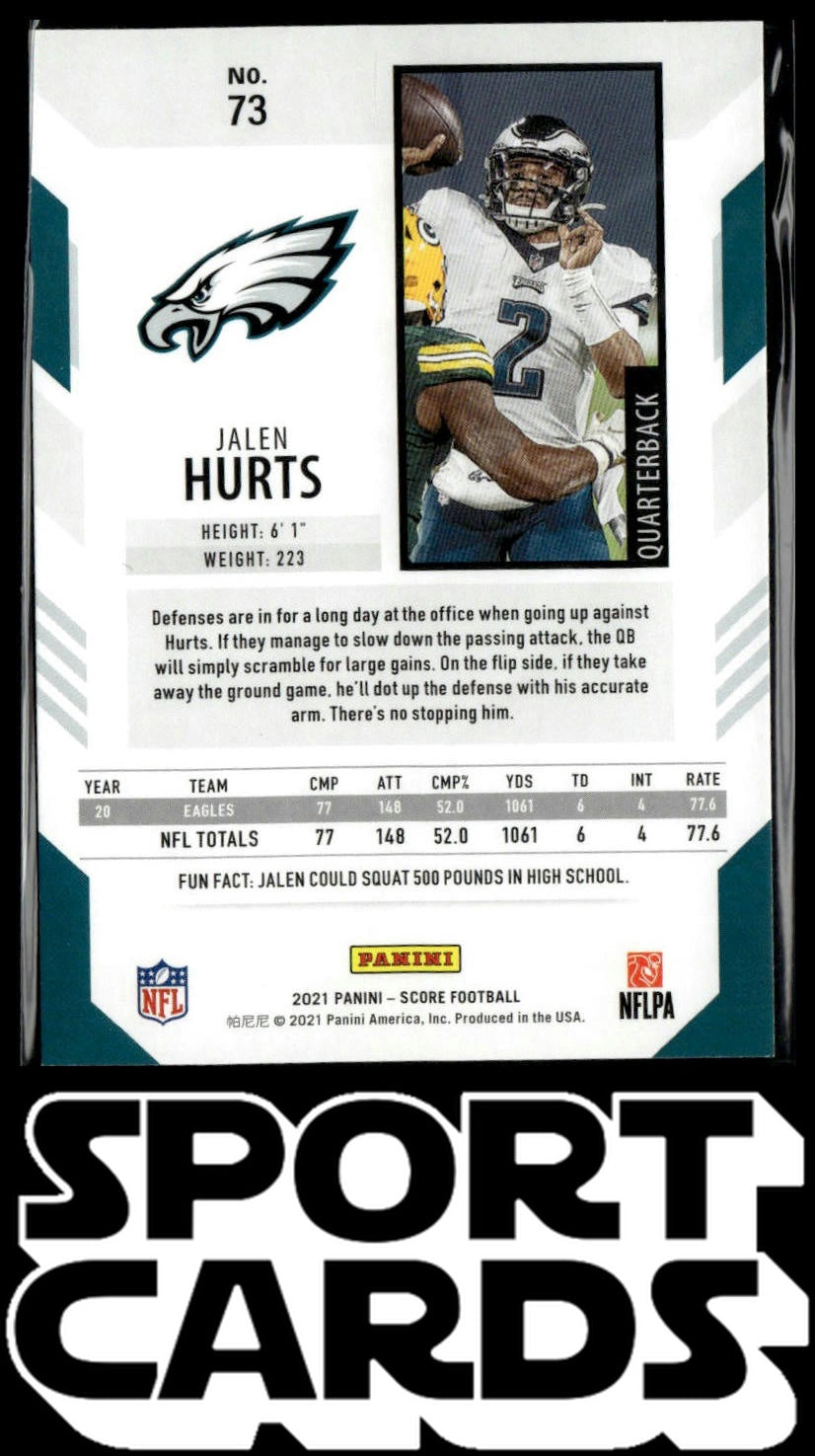 2021 Score #73 Jalen Hurts SportCards.com