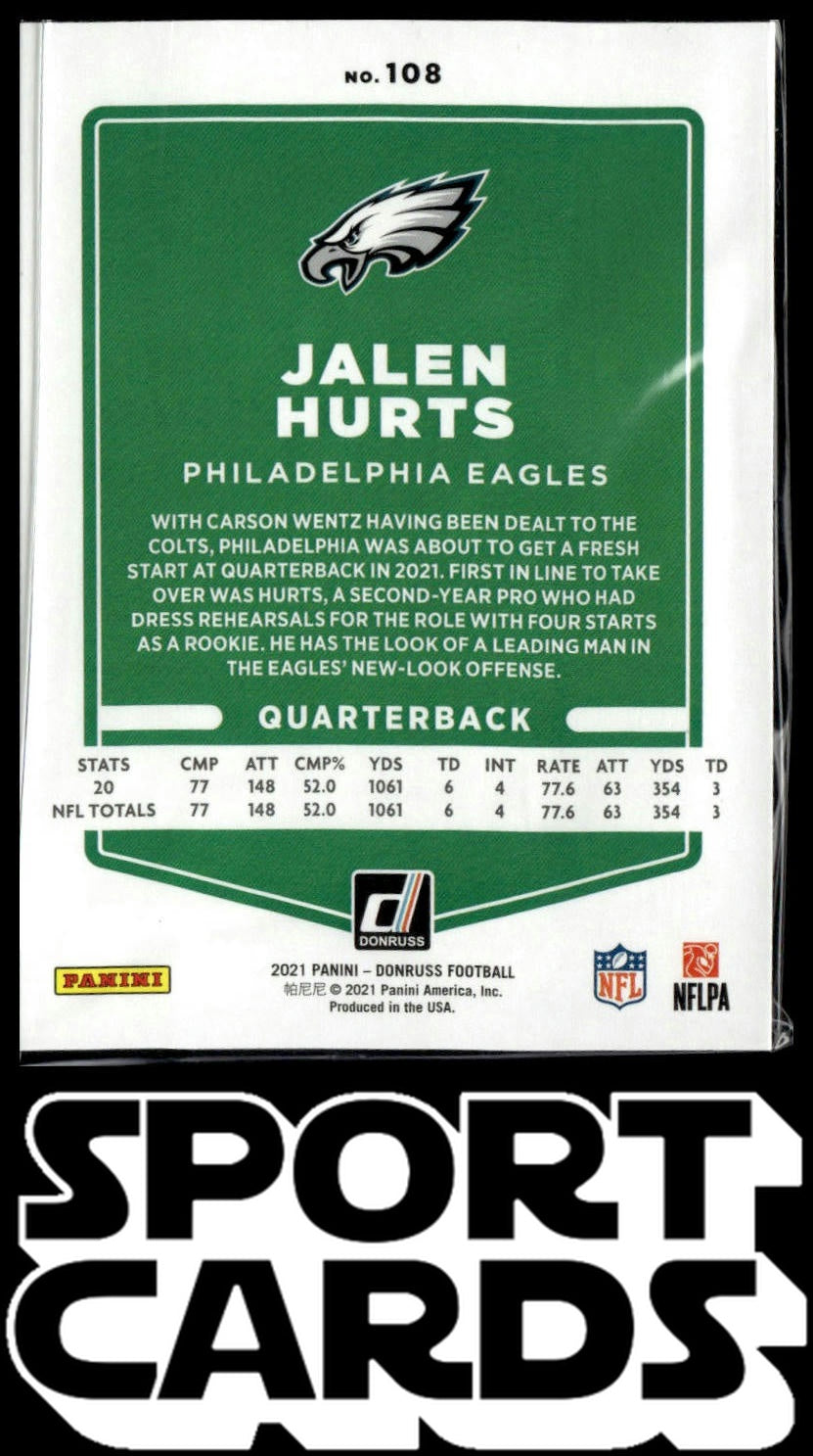 2021 Donruss #108b Jalen Hurts No Helmet SportCards.com