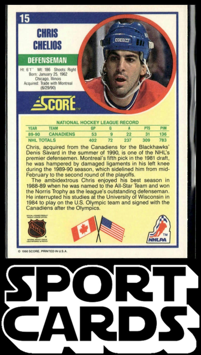 1990-91 Score American #15 Chris Chelios SportCards.com