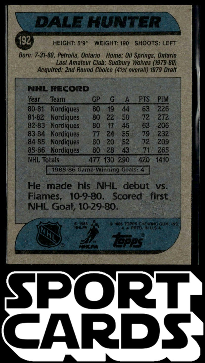 1986-87 Topps #192 Dale Hunter SportCards.com