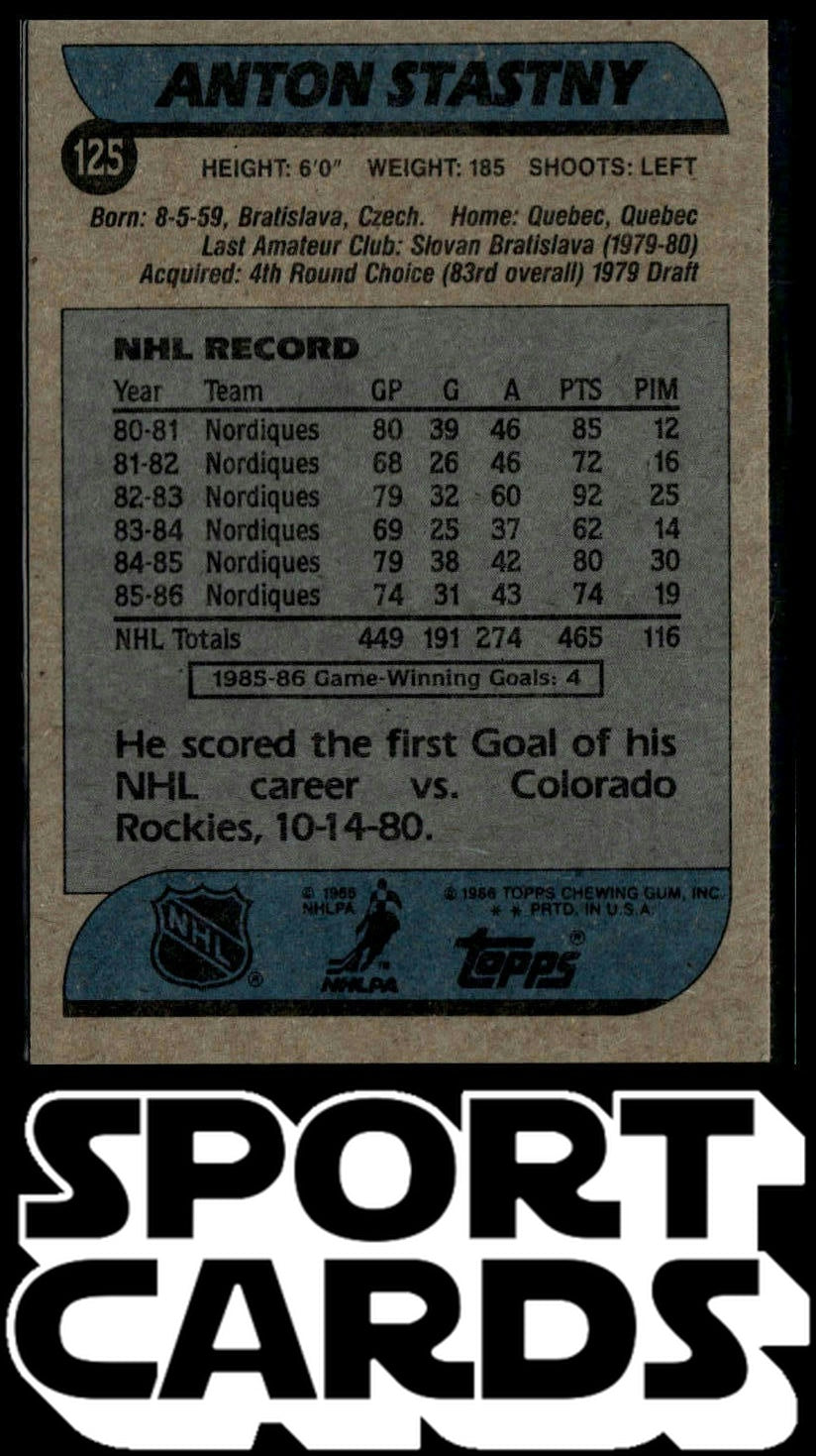 1986-87 Topps #125 Anton Stastny SportCards.com