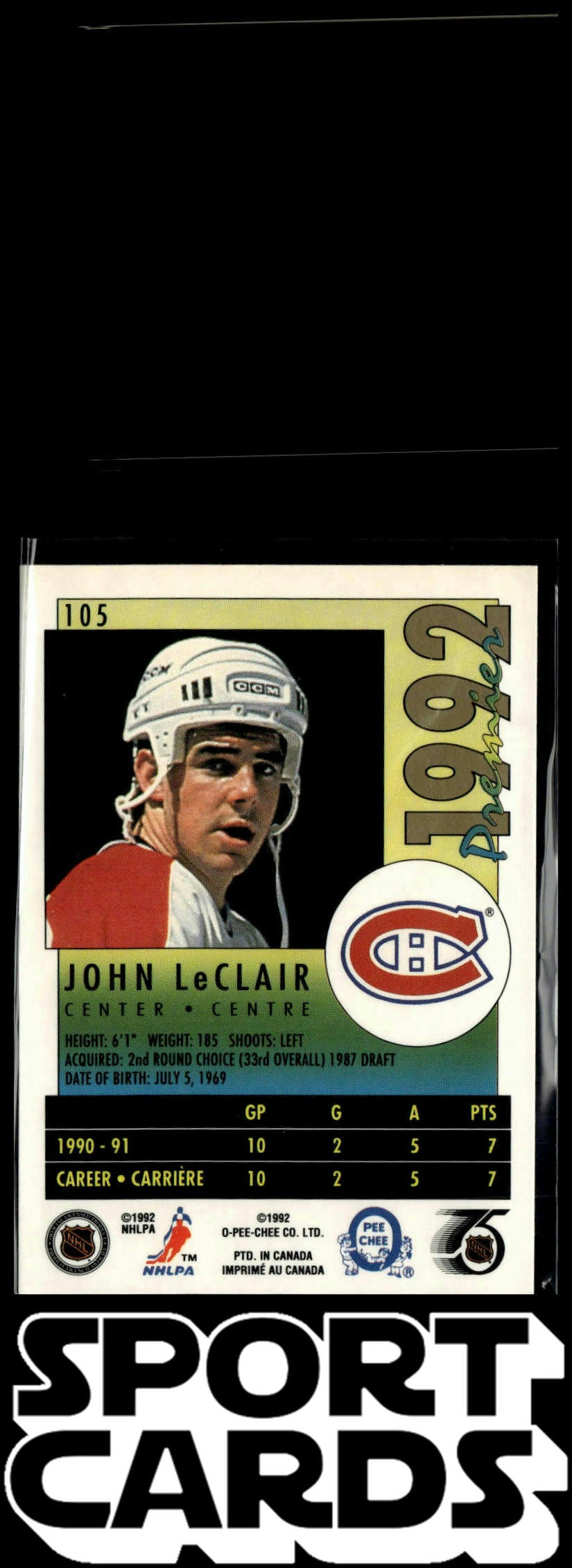 1991-92 O-Pee-Chee Premier #105 John LeClair SportCards.com