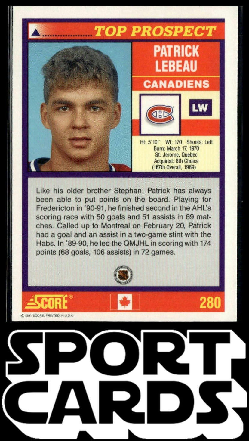 1991-92 Score Canadian English #280 Patrick Lebeau SportCards.com