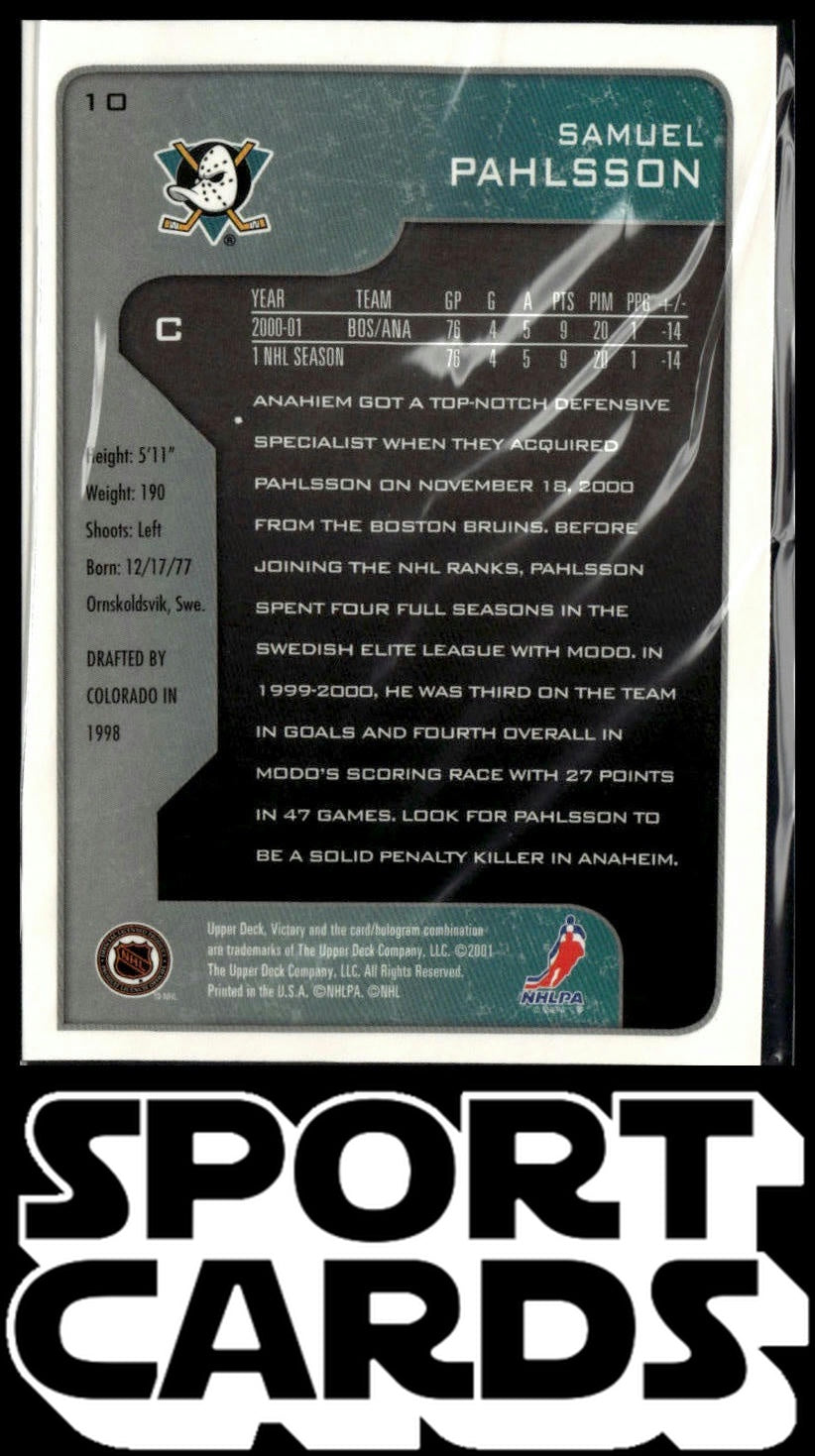 2001-02 Upper Deck Victory #10 Samuel Pahlsson SportCards.com