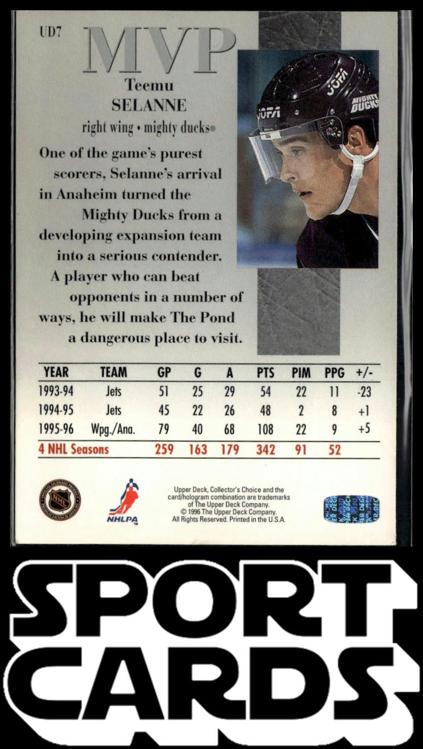 1996-97 Collector's Choice #UD7 Teemu Selanne Upper Deck MVP SportCards.com