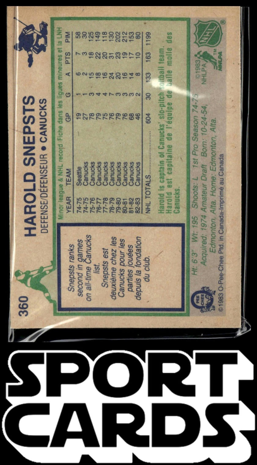 1983-84 O-Pee-Chee #360 Harold Snepsts SportCards.com