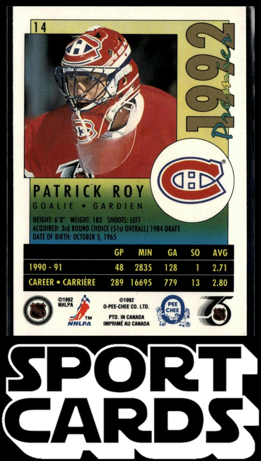 1991-92 O-Pee-Chee Premier #14 Patrick Roy SportCards.com