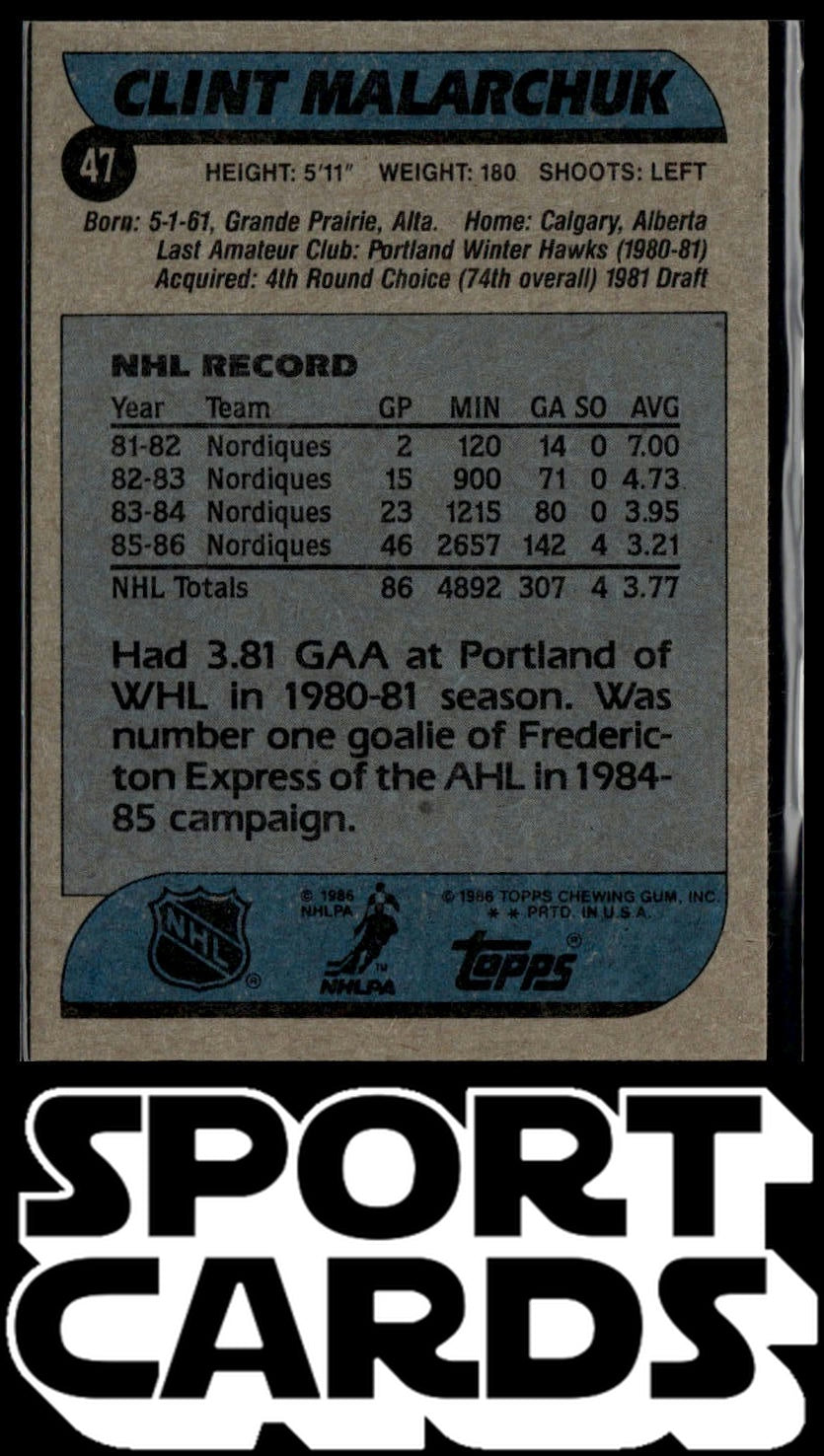1986-87 Topps #47 Clint Malarchuk SportCards.com