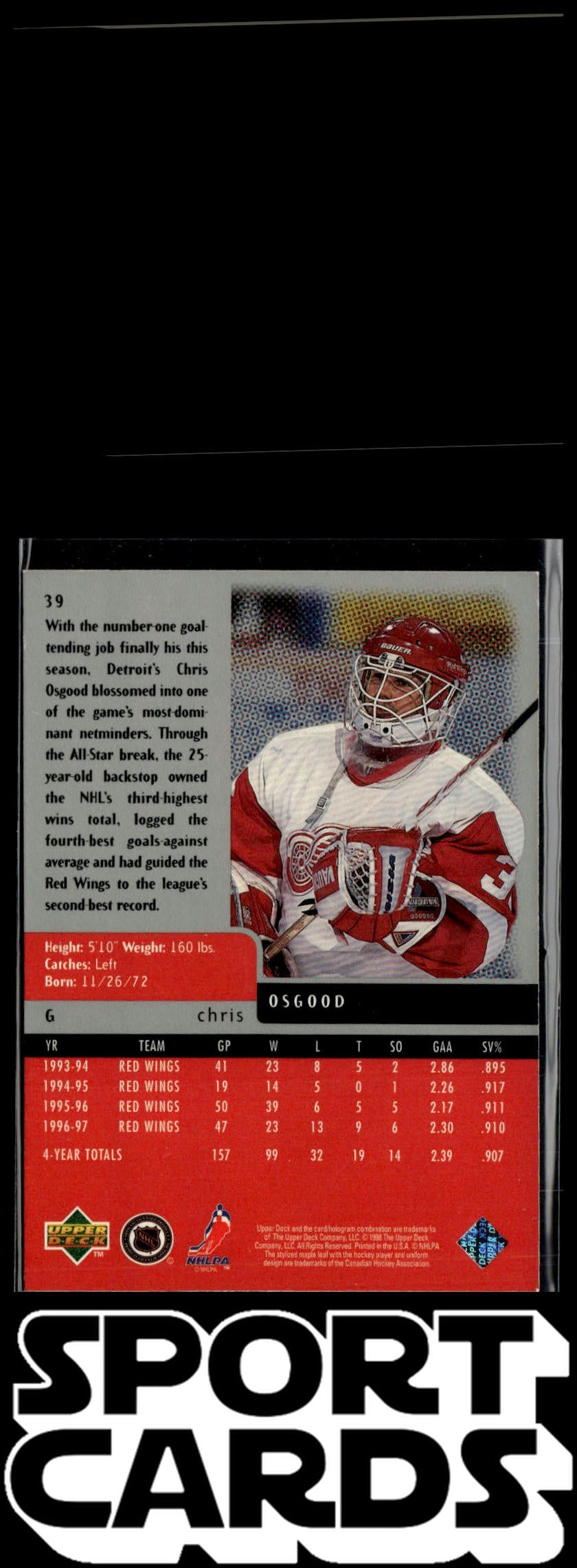 1997-98 Upper Deck Black Diamond #39 Chris Osgood SportCards.com