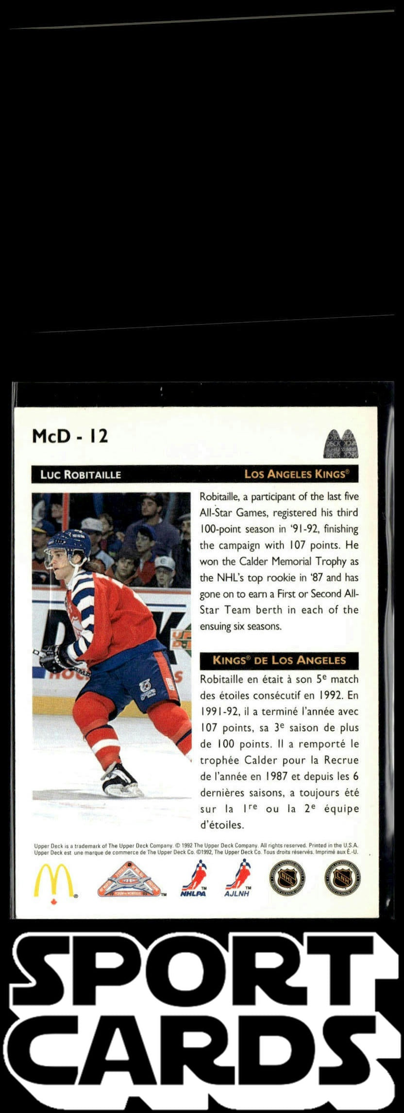 1992-93 Upper Deck McDonald's All-Stars #McD-12 Luc Robitaille SportCards.com