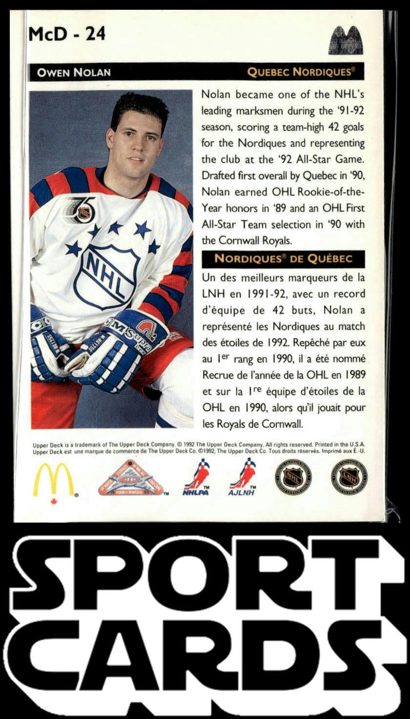 1992-93 Upper Deck McDonald's All-Stars #McD-24 Owen Nolan SportCards.com