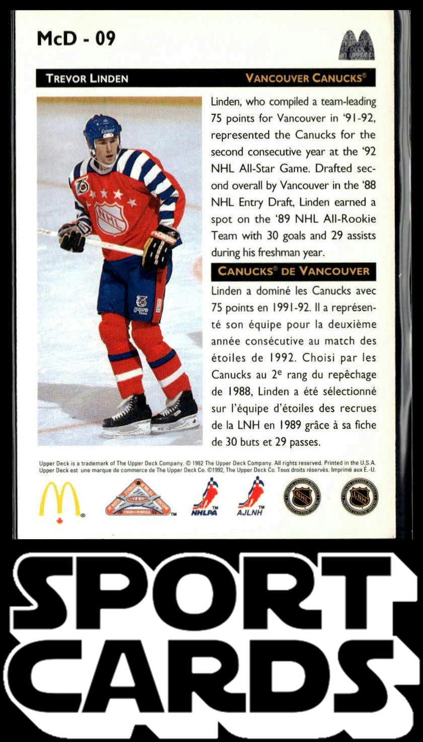 1992-93 Upper Deck McDonald's All-Stars #McD-09 Trevor Linden SportCards.com