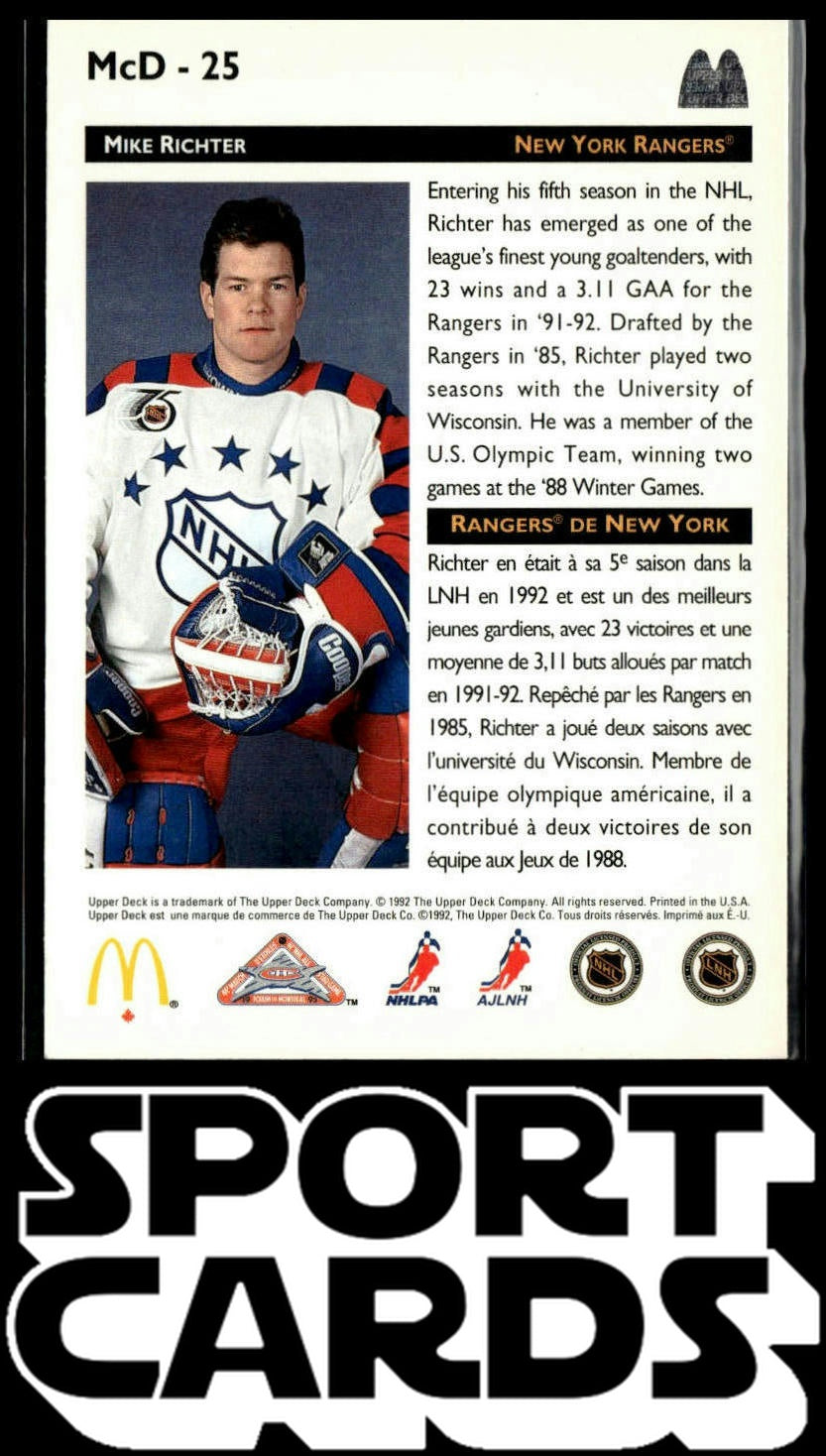 1992-93 Upper Deck McDonald's All-Stars #McD-25 Mike Richter SportCards.com