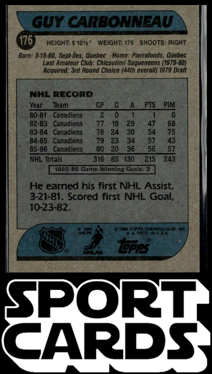 1986-87 Topps #176 Guy Carbonneau SportCards.com