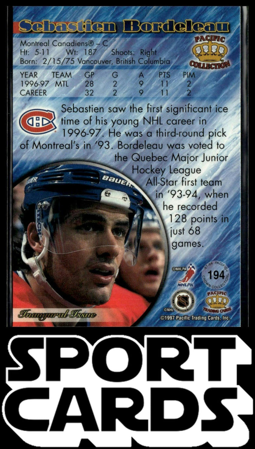 1997-98 Pacific Crown Collection #194 Sebastien Bordeleau SportCards.com