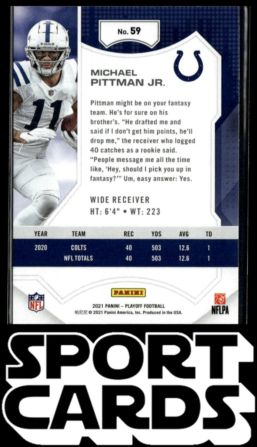 2021 Panini Playoff #59 Michael Pittman Jr. SportCards.com