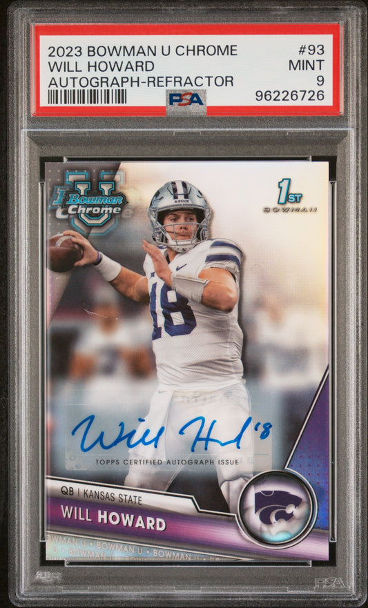 Will Howard 2023 Bowman University Chrome #93 Autograph-Refractor PSA 9 - Sport Cards