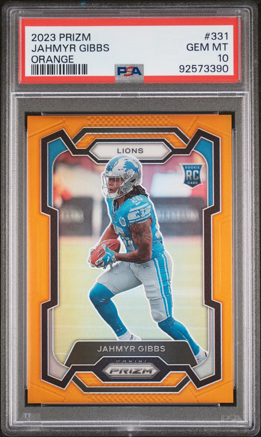 Jahmyr Gibbs 2023 Panini Prizm #331 Orange Prizm PSA 10 - Sport Cards
