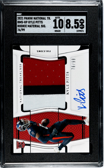 Kyle Pitts 2021 Panini National Treasures #RMS-KP Rookie Mat. Sigs. SGC 8.5 - Sport Cards